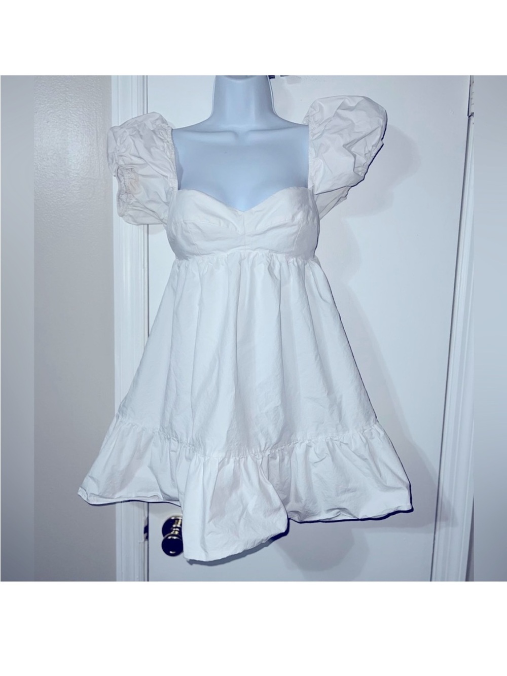 White Puff Sleeve Babydoll Dress